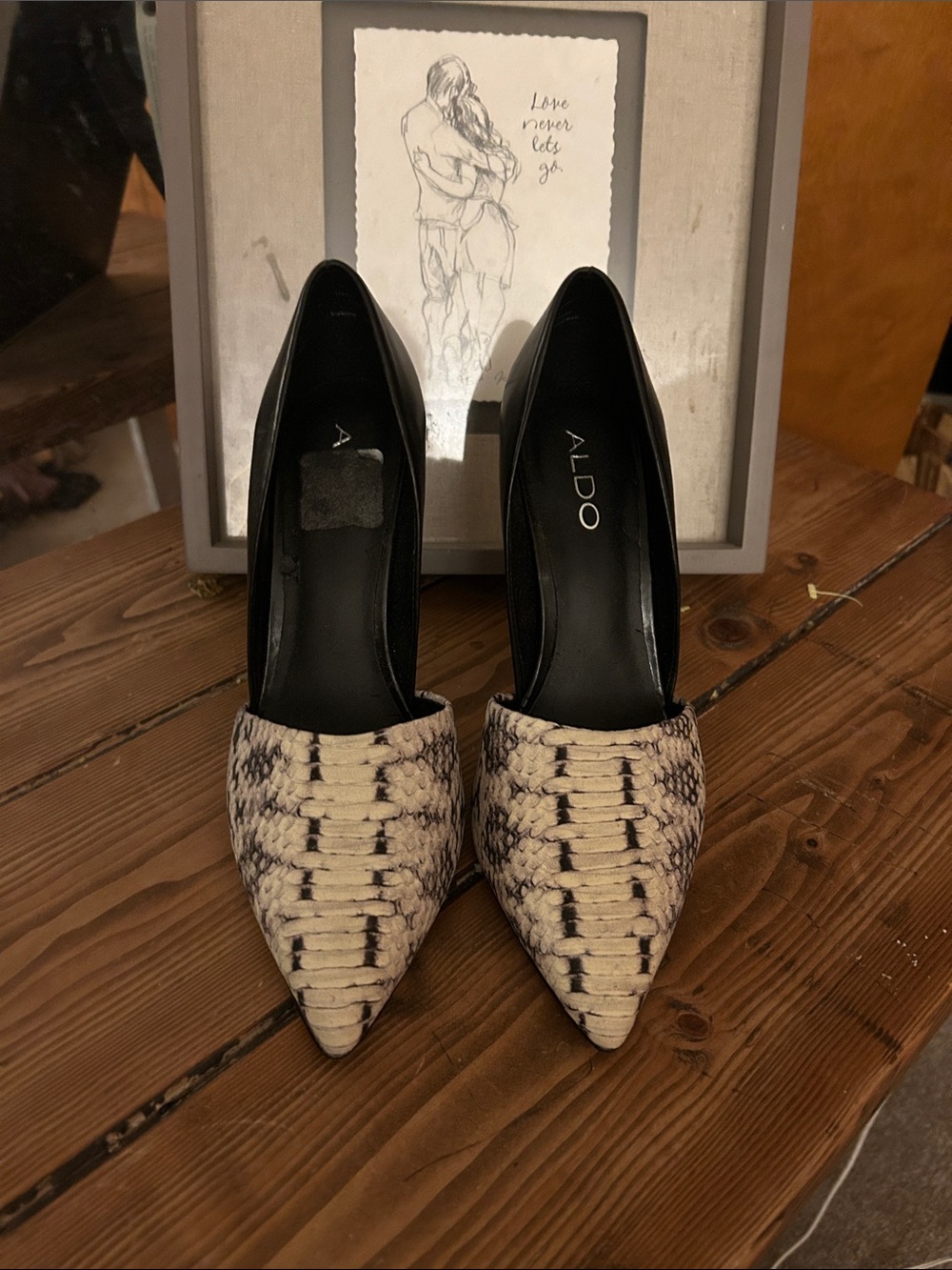 ALDO Black and Cream Snakeskin Pointed Toe Pumps